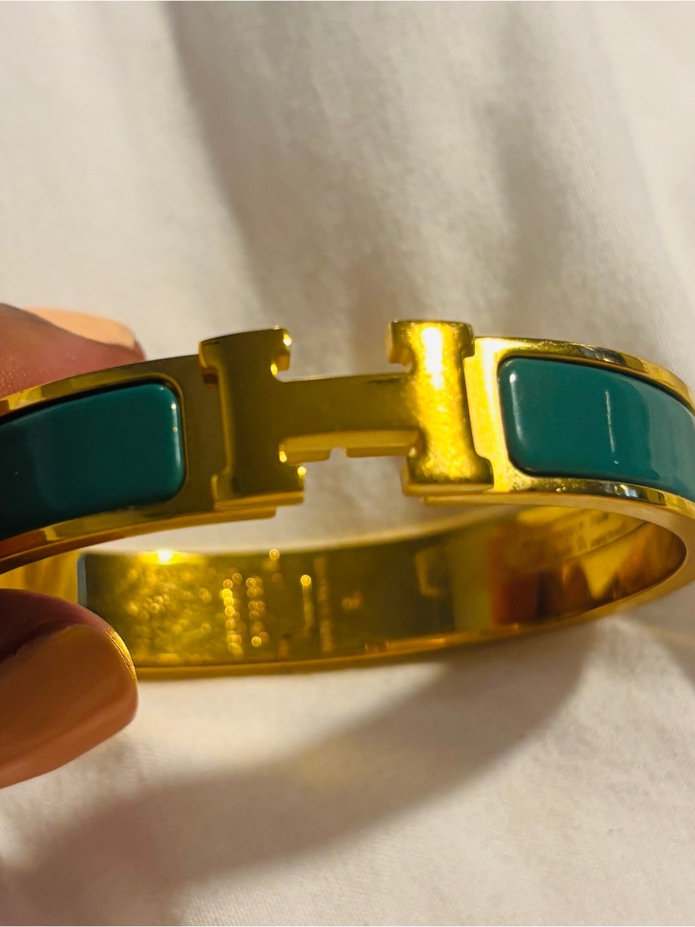 Hermes Gold and Green Enamel H Clic Bracelet
